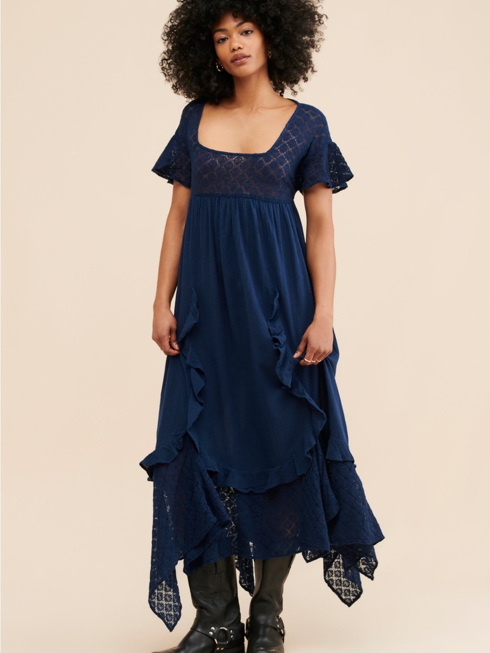 NWT Free People Bring The Romance Midi Dress-Navy Blazer